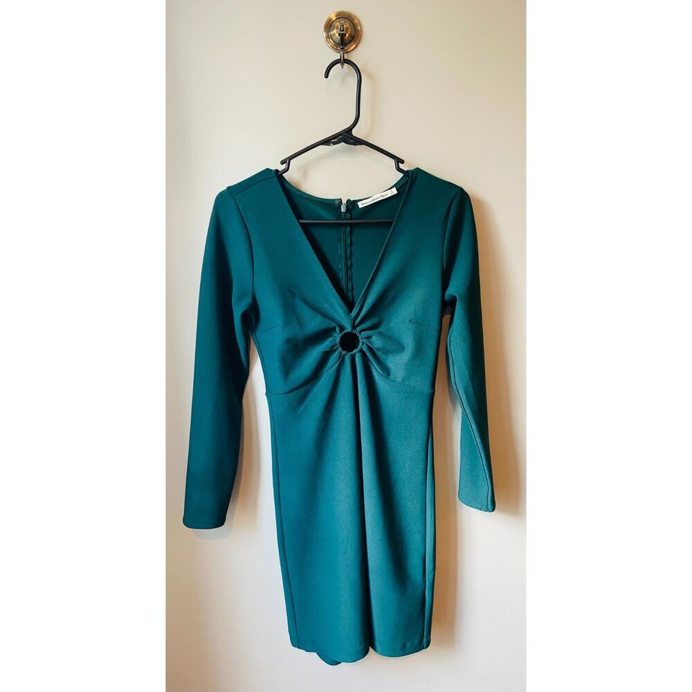 Abercrombie & Fitch Womens Green Stretch Long-Sleeve O-Ring Mini Dress, Small